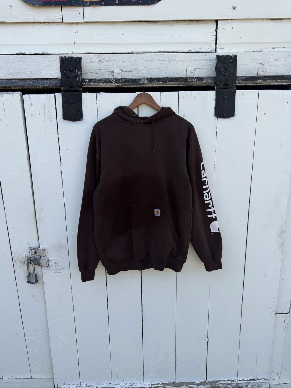 Carhartt Brown Pullover Hoodie with Sleeve Logo